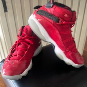 💯 authentic Air Jordan Red and Black Sneakers two3